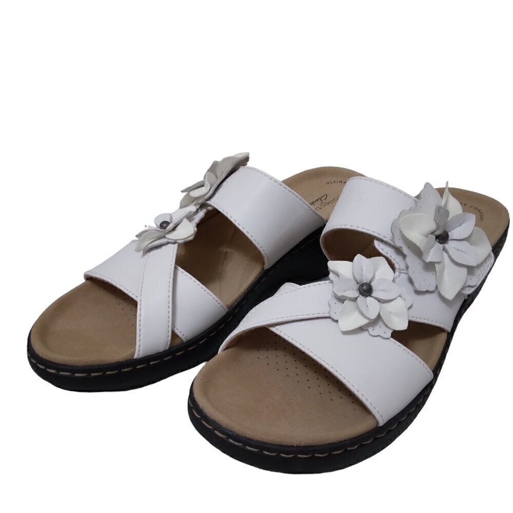 Clarks | "Merliah Violet" Floral Sandal White Adjustable Strap | Size 10N